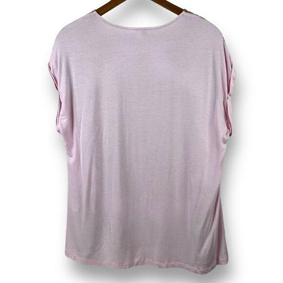 DR2 Women's Size L Mandala Print Short Sleeve Top Pink Bohemian Rolled Sleeve - Picture 2 of 9